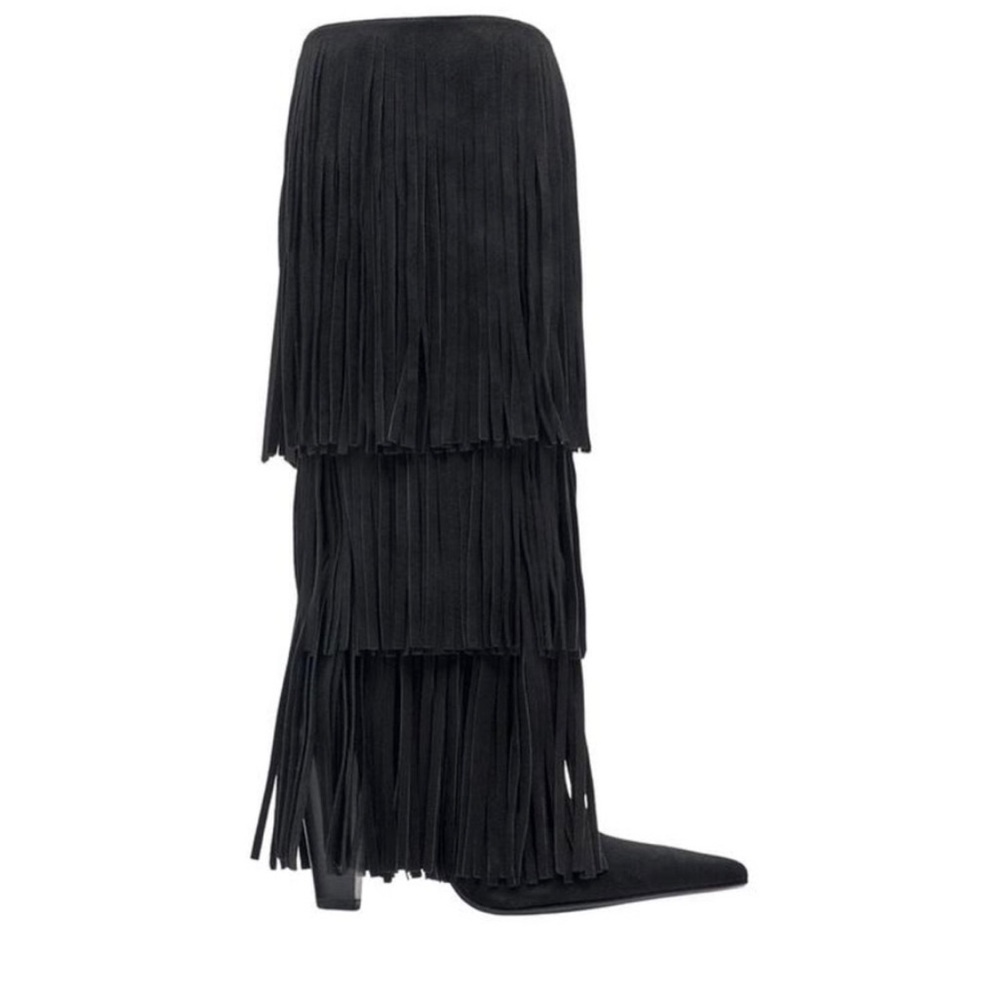 New! Zara Fringed suede Leather Heeled Boots